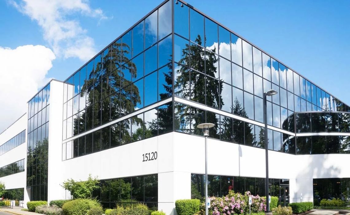 Modern commercial office with large glazed windows